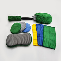 Car Care Cleaning 9-Piece Set, Wash Cloth, Glass Cloth, Car Wash Towel & Gloves, Wax Sponge, Wheel Rims Brush