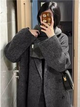碳灰色内胆羊毛呢外套女2025春夏新款小个子双面加厚大衣