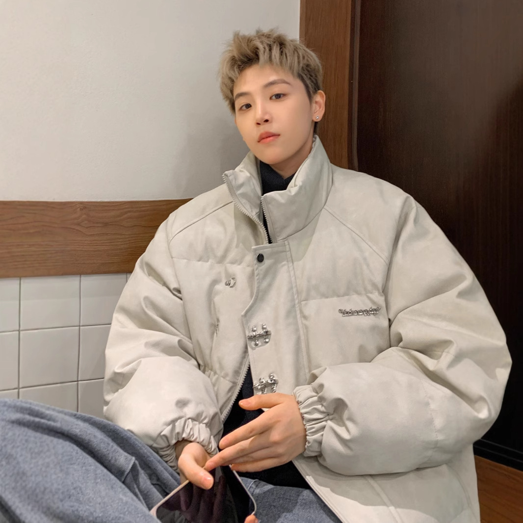 Leather Cotton-padded Jacket Men's Winter Metal Aircraft Buckle American Cotton-padded Jacket Thickened Warm Loose Bread Clothes Cotton_voghion.com