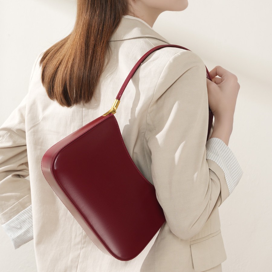 Spring/Summer 2025 New Niche Design Genuine Leather Commuter Baguette Bag French Style Underarm Shoulder Bag Retro Women's Handbag - Thumbnail 2