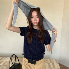 苏奈 通勤35%羊毛减龄显瘦韩系25秋百搭波点短袖毛衣女fromanna