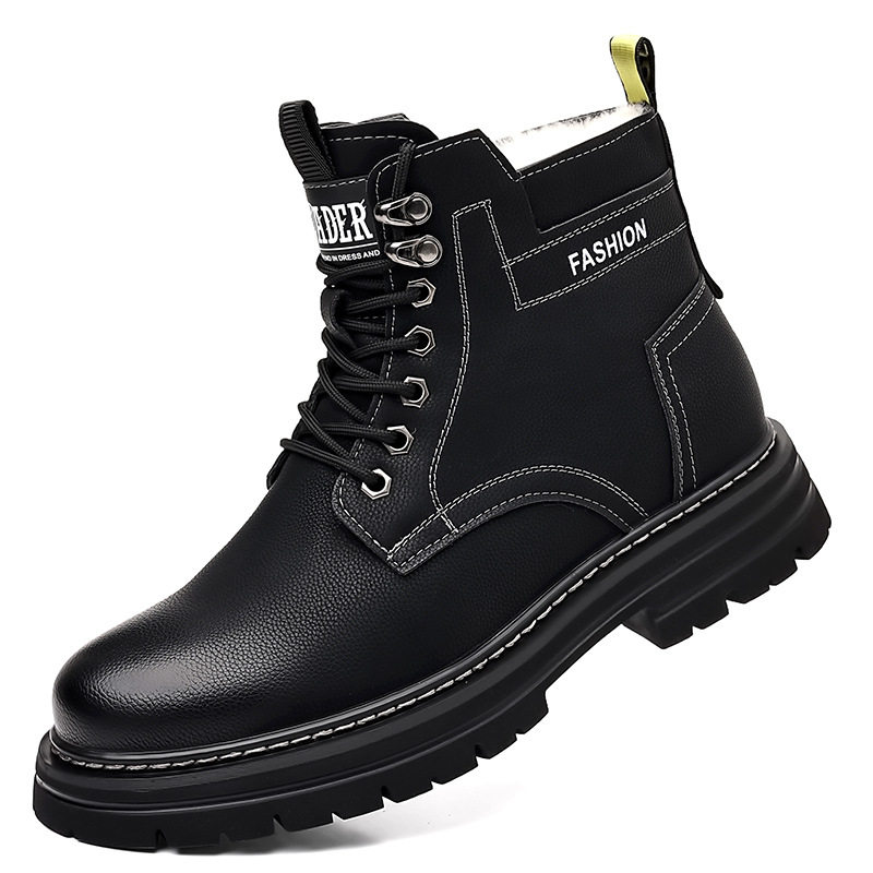 Giày bốt nam cổ cao lót lông giữ ấm kiểu Martin, gót 3-5 cm — QS666 cộng với nhung đen