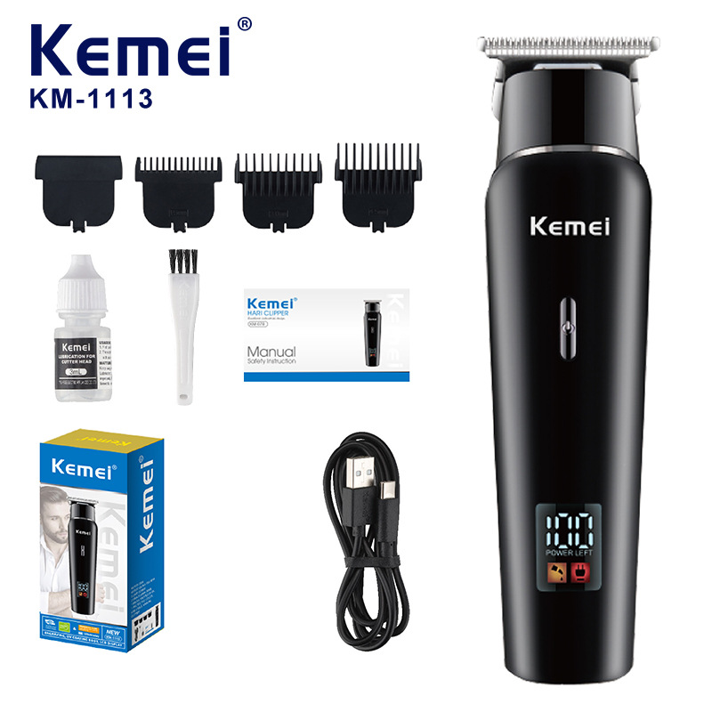 Cortadora de pelo eléctrica Kemei, superventas transfronteriza, silenciosa, con pantalla digital, recortadora profesional para peinados con aceite, modelo KM-1113