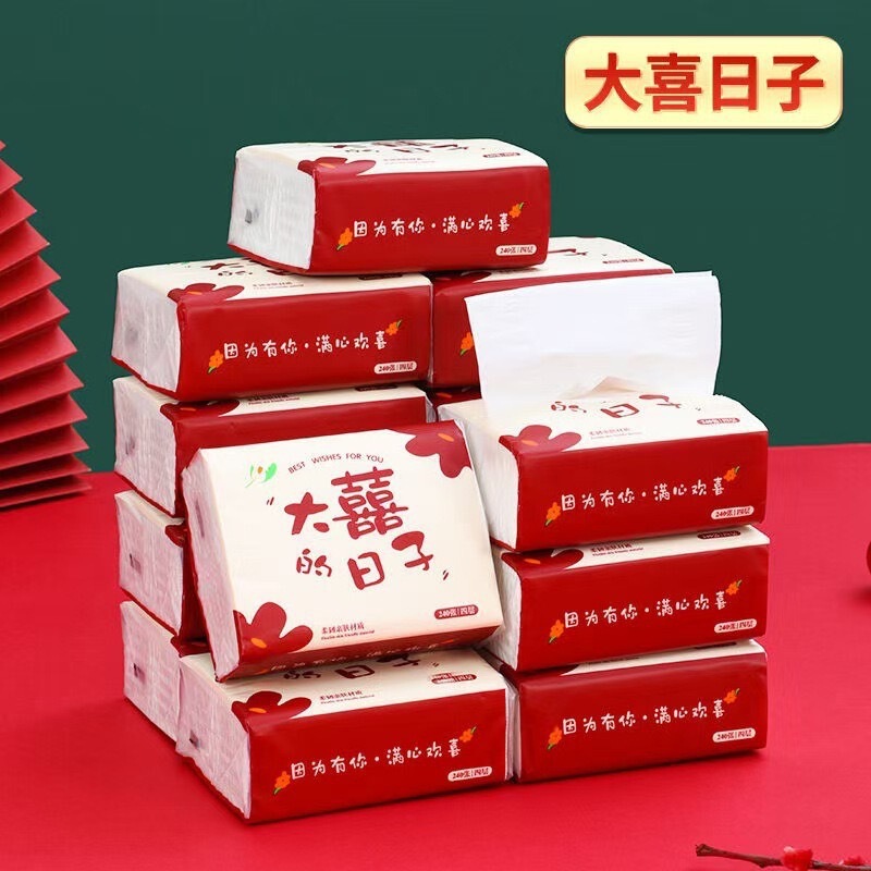 結婚ティッシュの酒席は全部包んで結婚披露宴の赤い使い捨てナプキンの結婚祝い用品を卸売りすることができます。|undefined