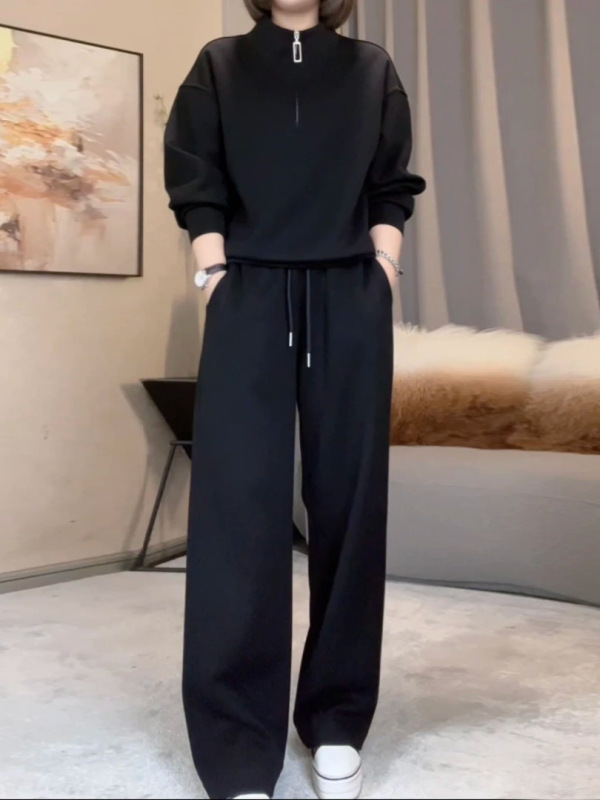 気質スタンドカラーのデザイン感のあるスウェットスーツの婦人服2025春と秋のカジュアルファッションはやせています。|undefined