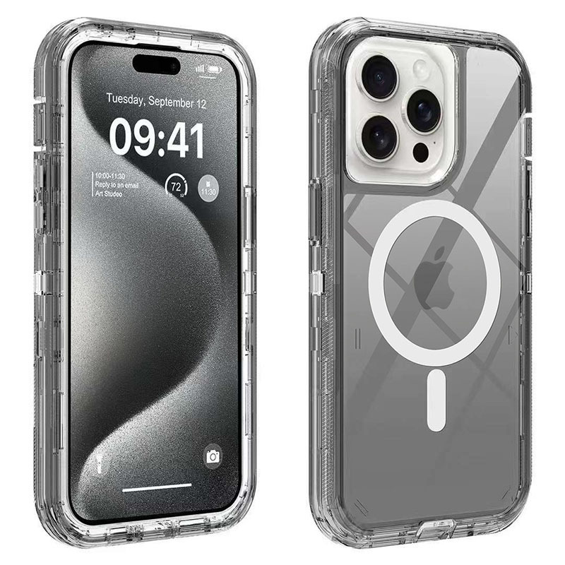 IPhone 16 14 13 12 11 15 Pro Maxマグネット式携帯ケース透明三合一耐落下防止|undefined