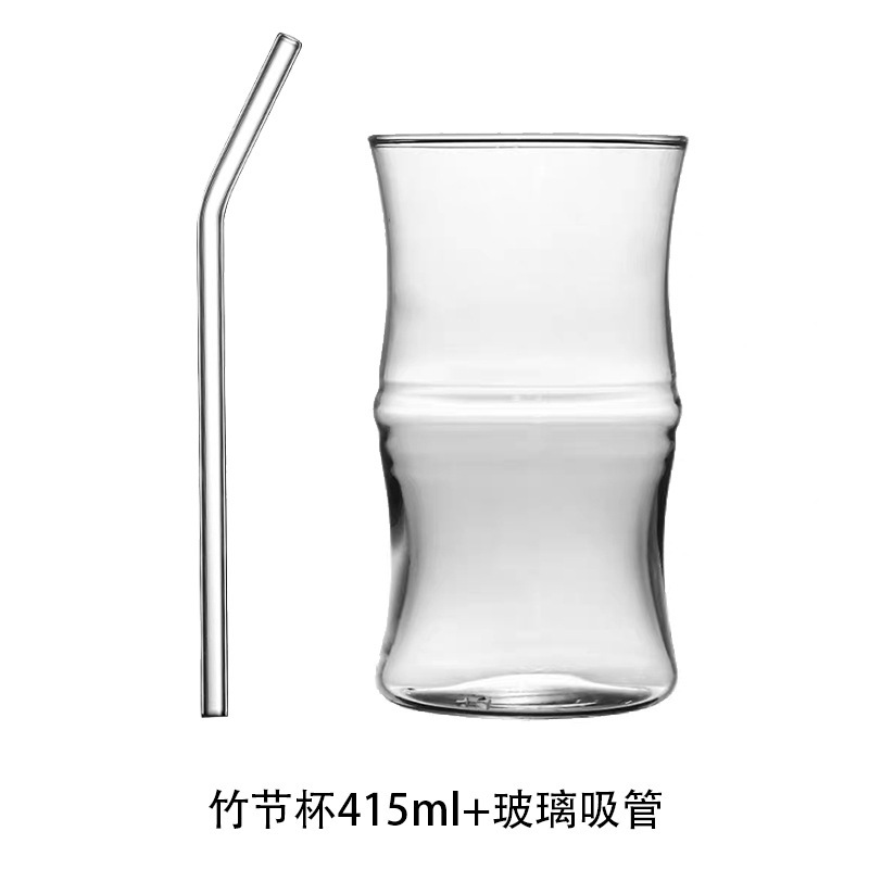 Nueva taza de bambú china, taza de vidrio, taza de tubo de bambú, taza de diseño, taza de café americano de hielo, taza de vidrio ins de red neta