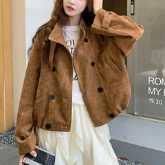 欧洲站高级感立领鹿皮绒风衣外套女2025秋季新款时尚百搭夹克上衣