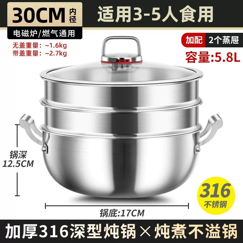Wok Profundo de Acero Inoxidable 316 con Doble Asa, Sin Recubrimiento, para Todo Tipo de Estufas