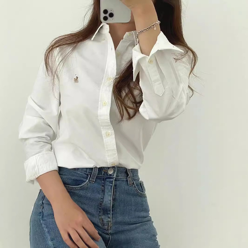 RL Spot High Version Ruff Old Money Style Shirt Jacket Colorfulful Pony Logo Embroider Stripesd Shirt Women's Top