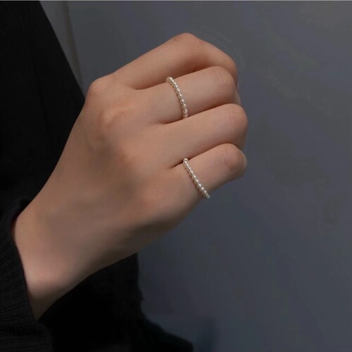 Extraordinary French gentle retro style perfect round strong light handmade Shijia pearl ring for women versatile classic stackable style