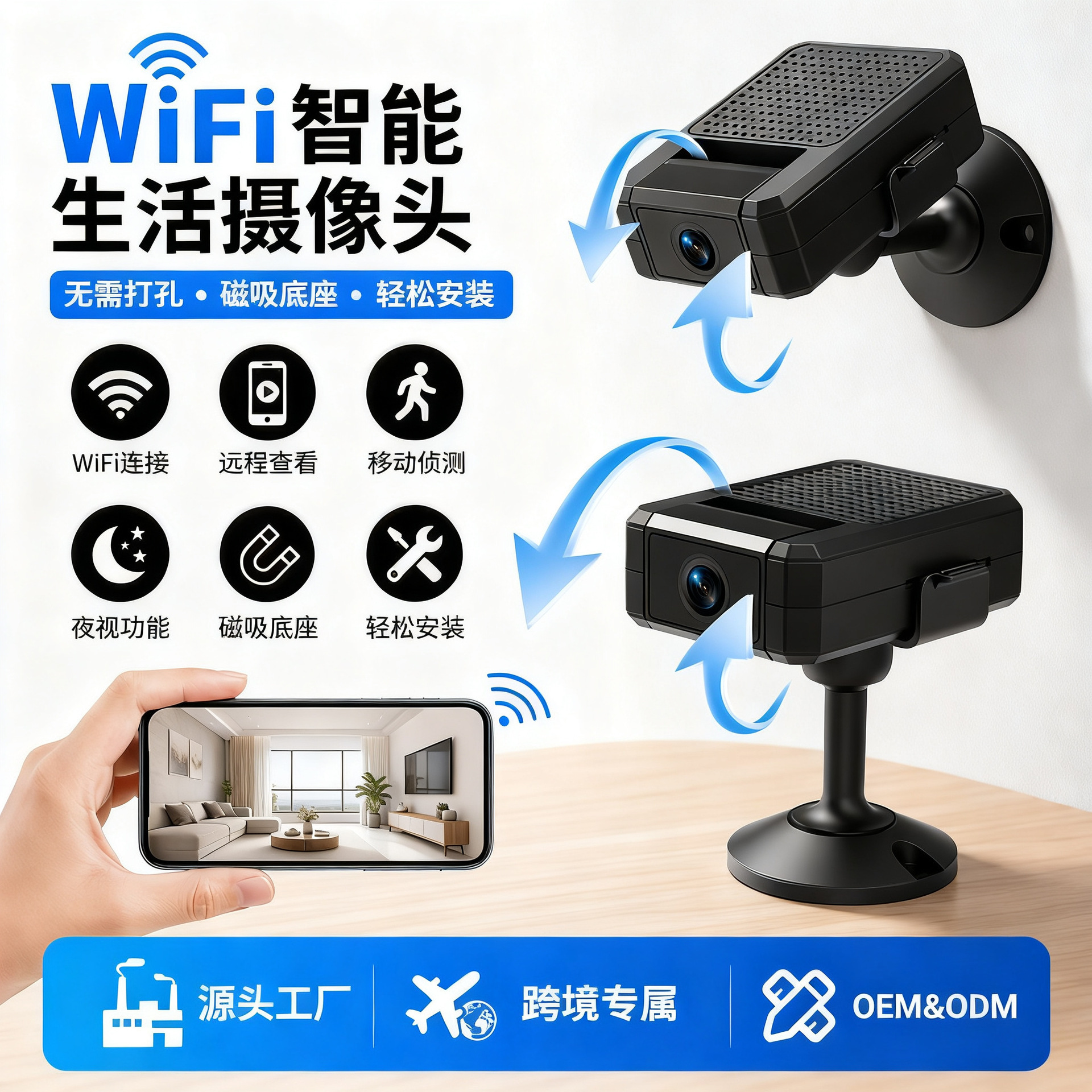 Cross-Border Best-Selling Surveillance Camera with Wifi Connection, Indoor High-Definition Monitor, Night Vision Wireless Surveillance Camera