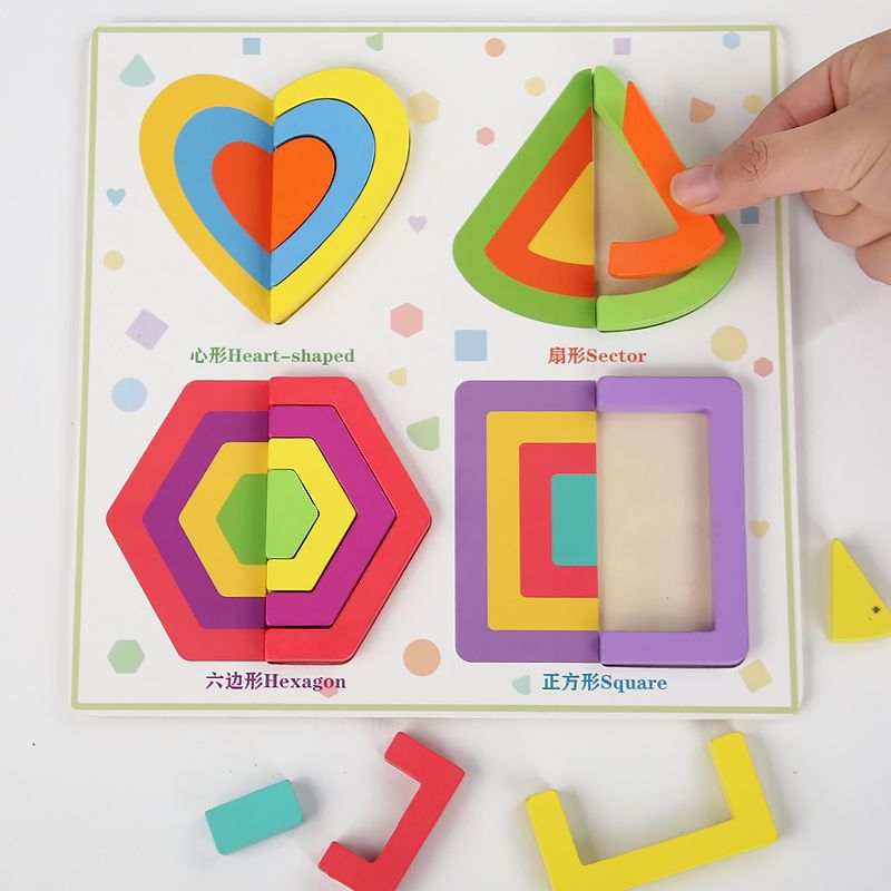 Puzzle de aprendizaje geométrico cognición emparejamiento de bloques de construcción apilados de alto espejo infantil color cognición juguete puzzle