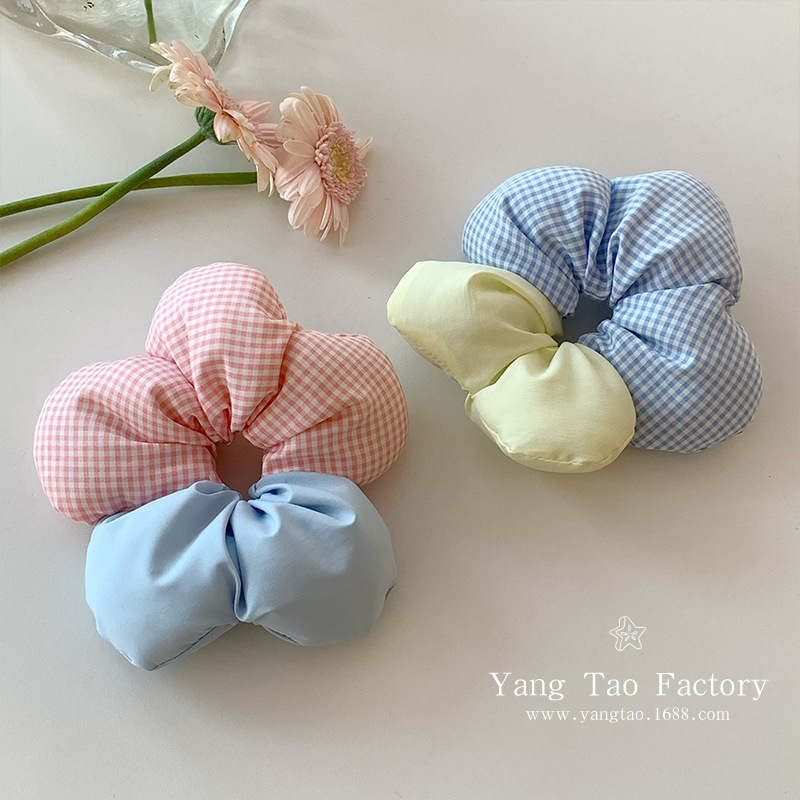 Anillo de cabello de flor de malla de empalme para mujeres cuerda de cabeza de flor estereoscópica de tamaño grande anillo de intestino grueso cuerda de cabello de alta calidad bolas adornos de cabello