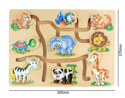 木质轨道迷宫玩具 早教动物找头归位游戏手眼协调蒙氏教具1-3岁