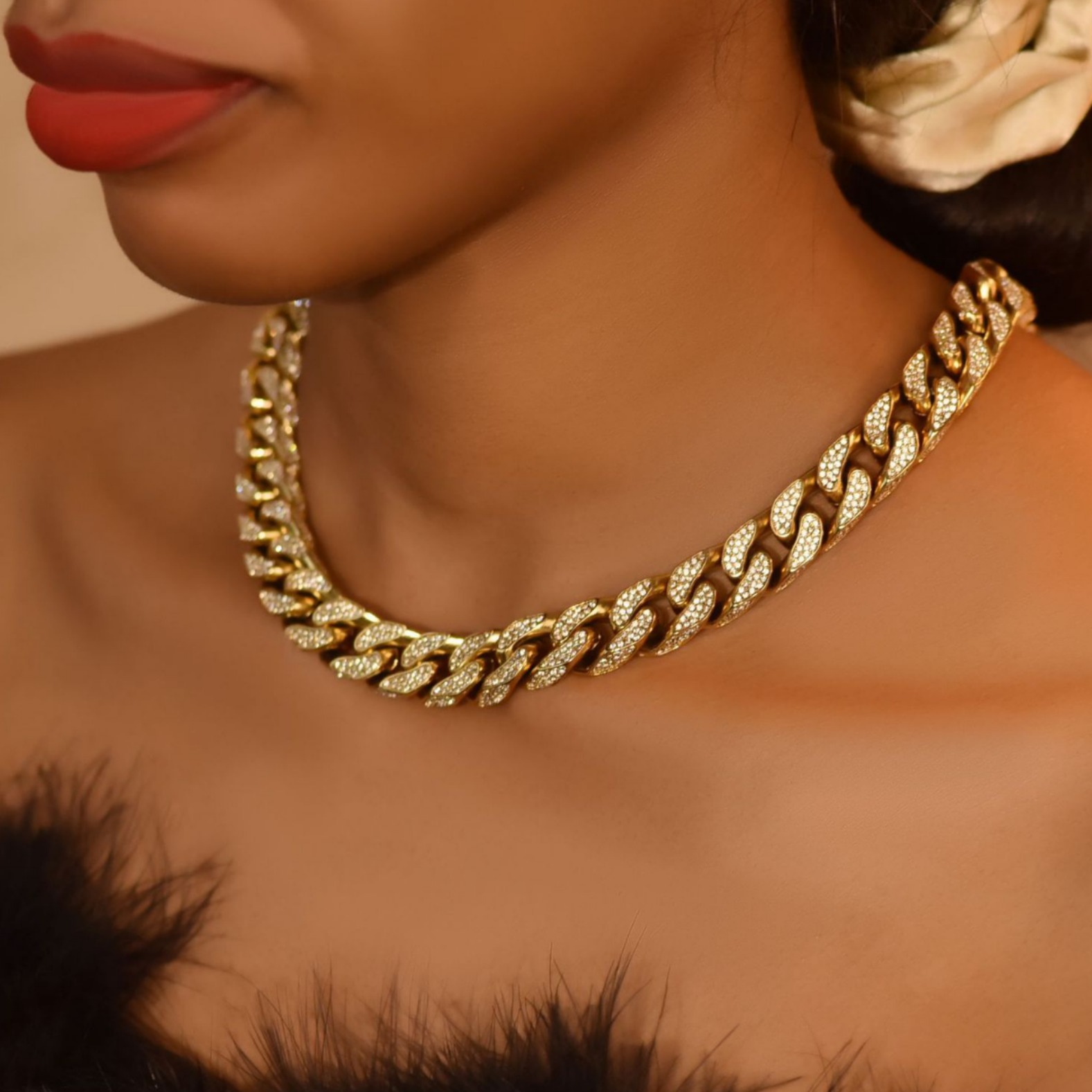 Men's Cuban Link Necklace With Diamond Accents In Stainless Steel_voghion.com