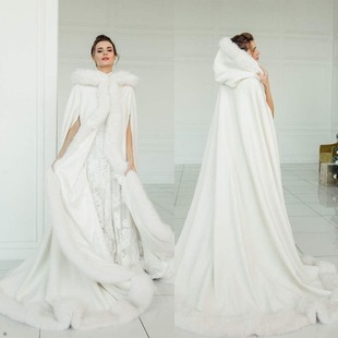 Winter Thick Christmas Shawl Hat Lace-up Cloak Women's Hand-leaking Long Costume Bridal Dress Outfit