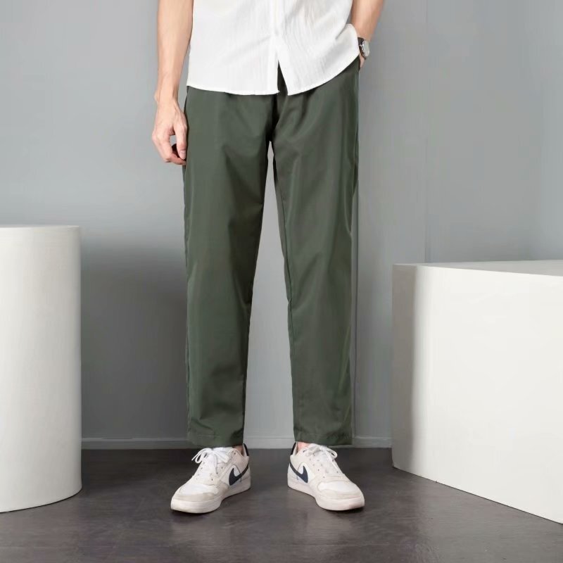 Straight-Leg Versatile Cropped Suit Pants Loose Elastic Spring and Autumn Men's Casual Pants Trendy Khaki Gray