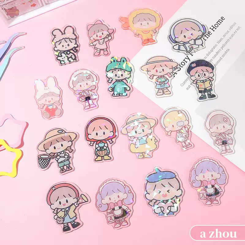 亚克力贴片diy 动漫周边 炫彩镭射手机壳 胸针挂件 卡通钥匙扣