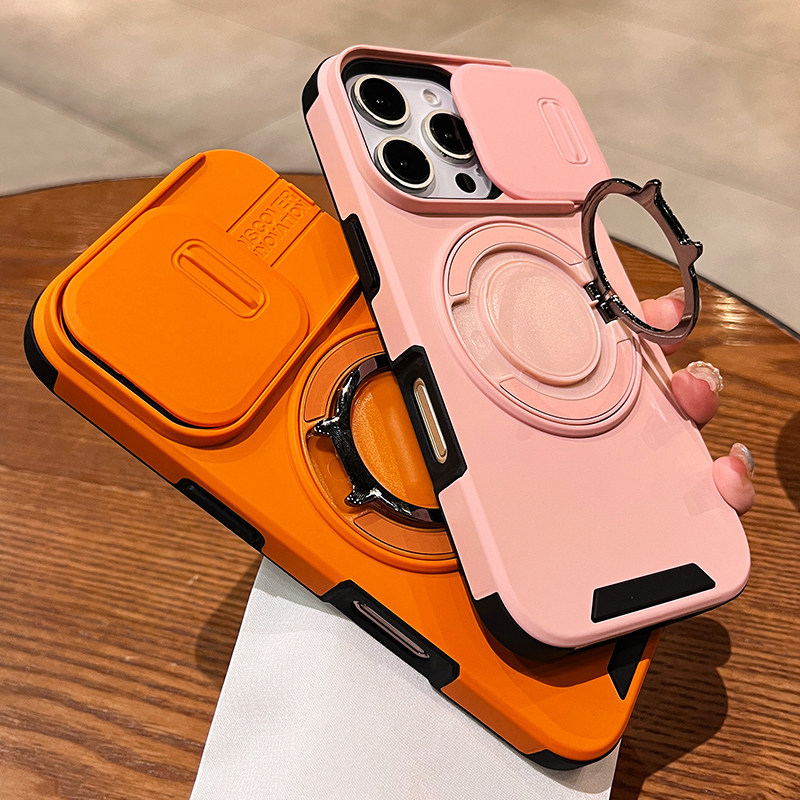 Funda para teléfono móvil Apple 17, soporte magnético Lingke 360, cubierta de lente con ventana deslizante, funda protectora anticaídas para iPhone 16