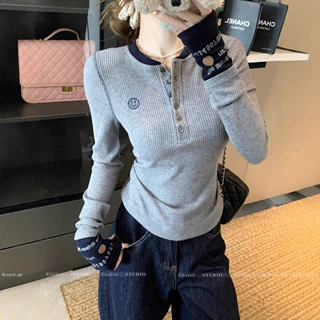 多巴胺撞色针织衫女秋冬2026设计感刺绣内搭打底毛衣修身显瘦上衣