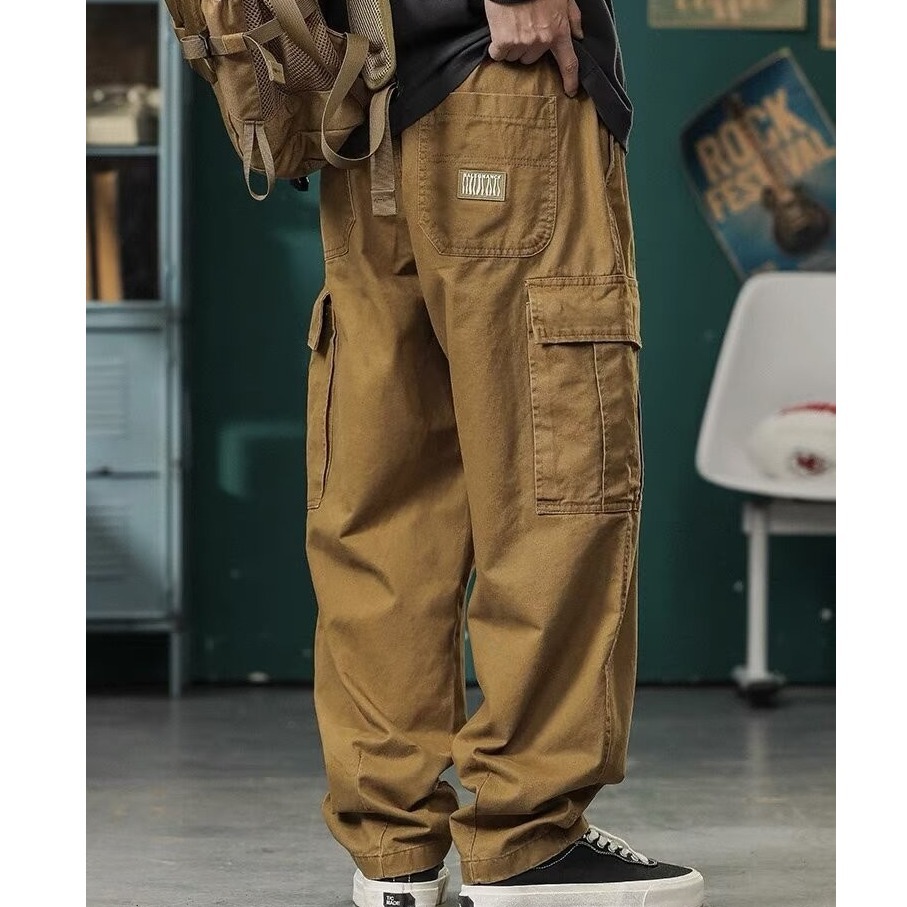 American Style Retro Fashion Brand Functional Overalls Men's Autumn Loose Wide Leg Casual Pants Japanese Style Outdoor Camping Pants