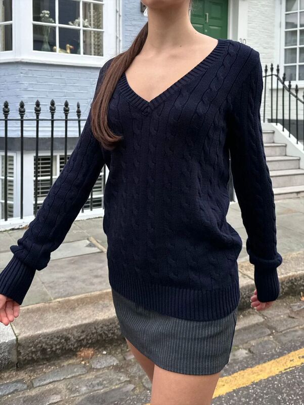 迪芸 欧美休闲简约长袖V领背心内衬毛织女装2025秋冬亚马逊独立站|undefined