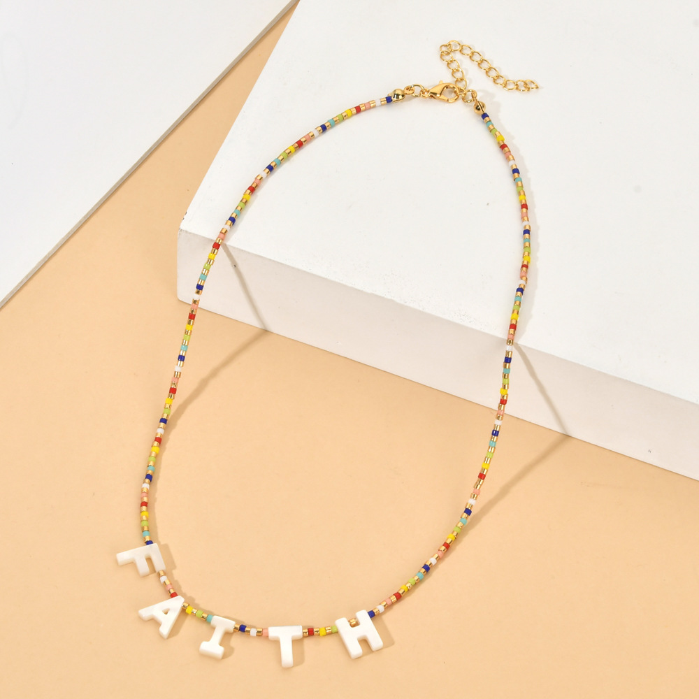 Letter Pattern Bohemian Letter Glass Shell Beaded Women's Necklace