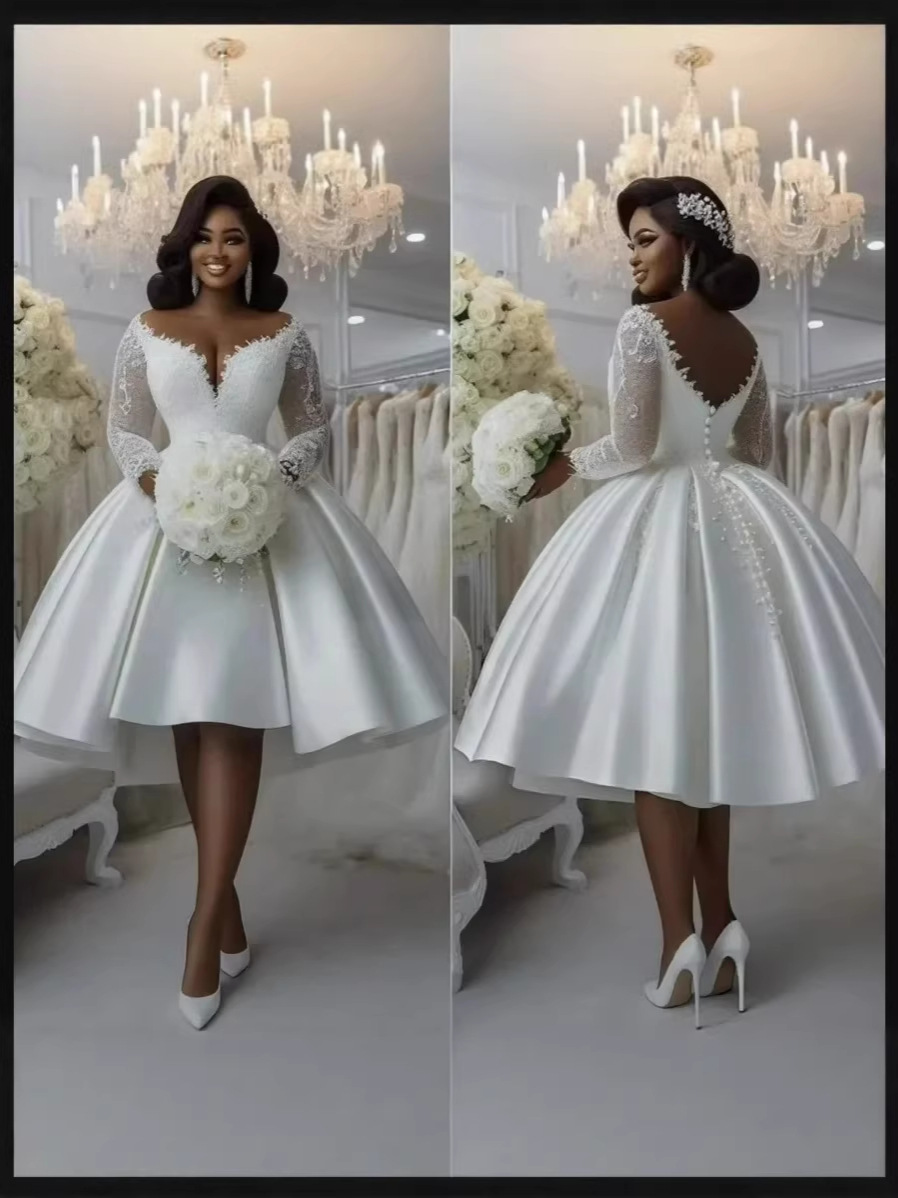 (Cross-border trading), wedding dress, long-sleeve for bride, lace mini-skirt, Amazon, European style