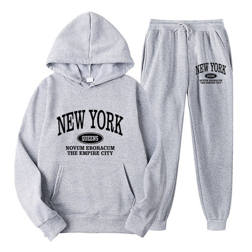 New Cross-border European and American Men's Hooded Sweatshirt Set Fashion Print Two-Piece Set Casual Sportswear Set for Men