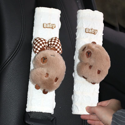 Carto Kappi Barra car seat belt shoulder guard universal car anti-collar protective cover car decoration cute decoration (Seat belt shoulder pad) - side-capibala-1-pair-of-puff-shoulder-pads