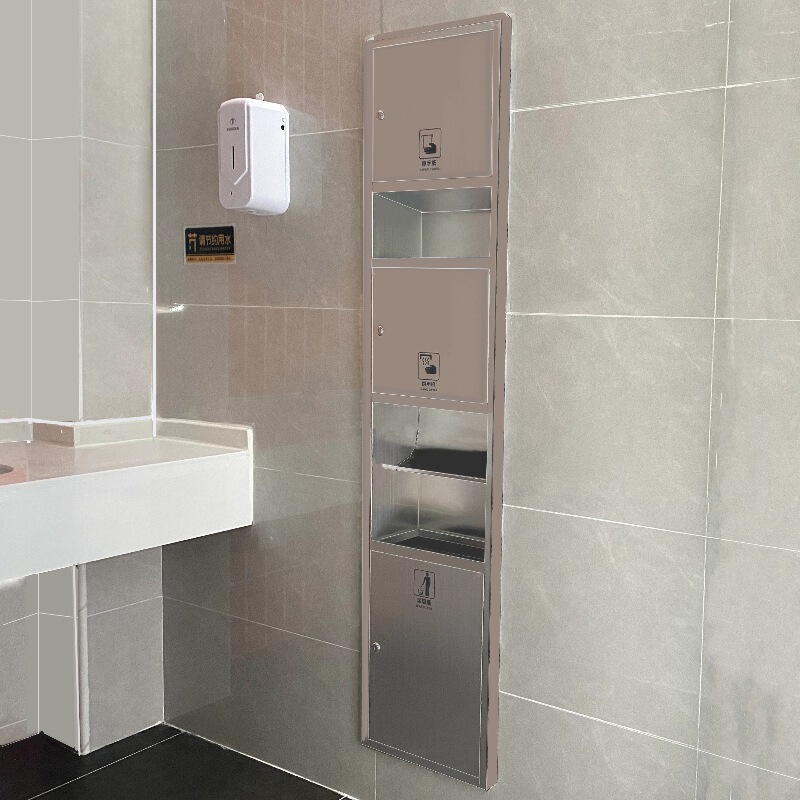 Stainless steel three-in-one hand wiping carton with hand dryer trash can paper box rack hotel embedded Wall all-in-one machine