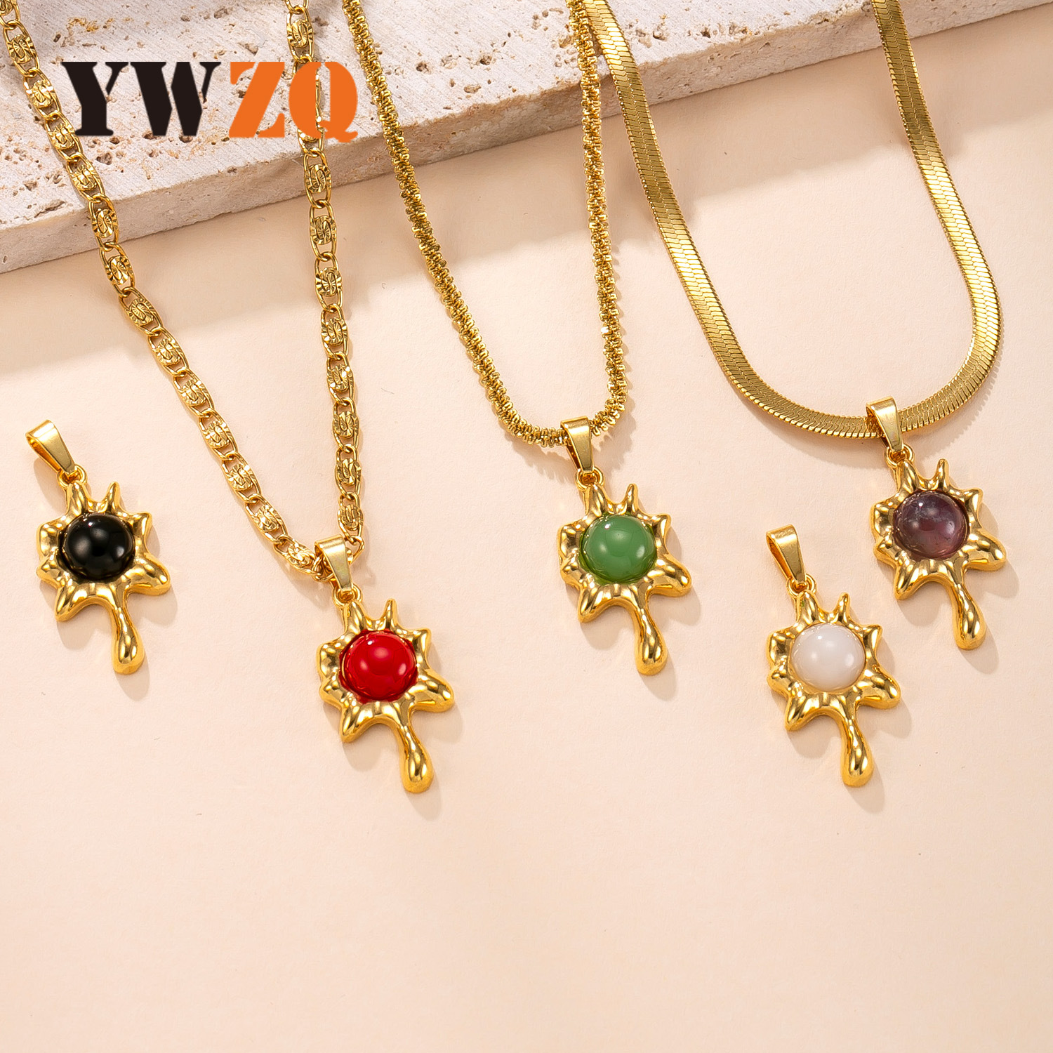 Colgante único transfronterizo especial collar de acero inoxidable diseño de nicho fundición hoja de arce con incrustaciones de piedra natural accesorios de joyería de acero de titanio