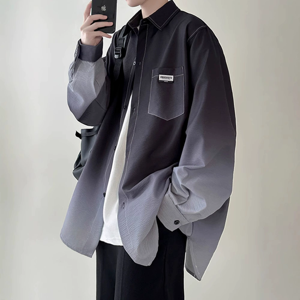 Рубашка с длинными рукавами в гонконгском стиле в стиле ретро с градиентом, мужская осенняя плиссированная дизайнерская рубашка, модная универсальная повседневная куртка