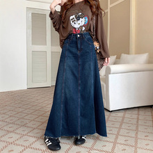 实拍 美式复古牛仔半身裙女2025秋冬季高腰显瘦a字包臀鱼尾大摆裙