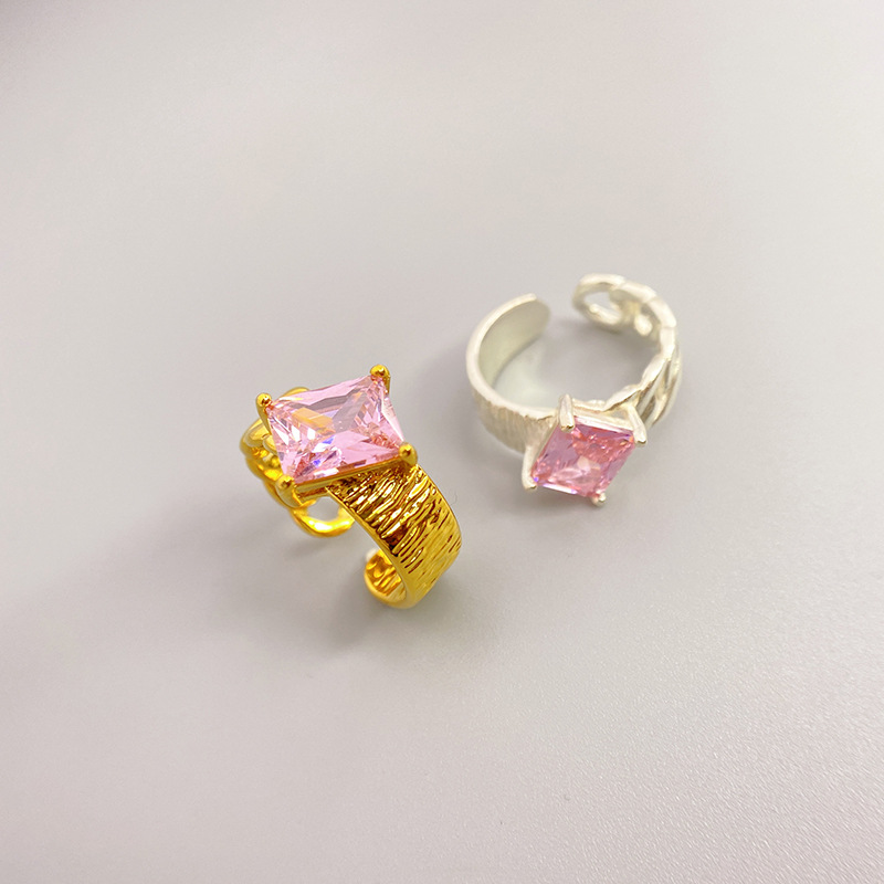 Simple Style Square Copper Inlay Artificial Gemstones Open Ring 1 Piece