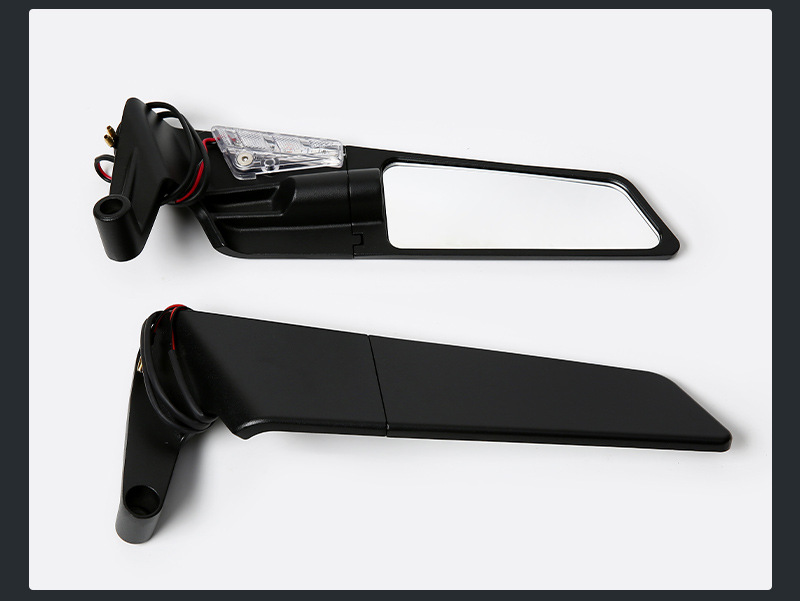 Motorcycle Modification Accessories Large Fixed Wing Black Shell Rearview Mirror with Light High-Definition Mirror Sports Car Reverse Mirror