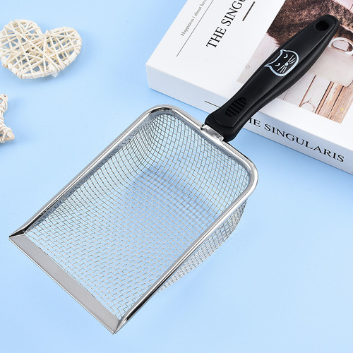 Stainless steel cat litter shovel upgraded handle cat poop shovel metal cat litter shovel fine hole pet cat litter artifact