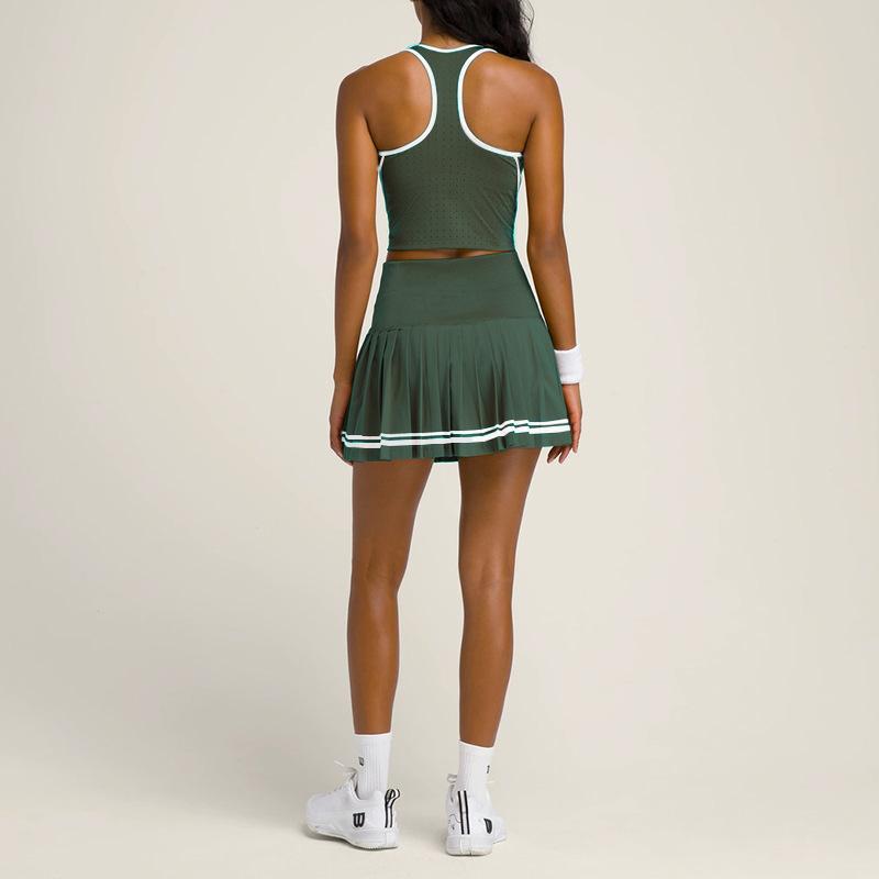 Cross-Border Spring and Summer New Tennis Wear for Women with Chest Pads, High-Elastic Sports Vest, High-Waisted Anti-Exposure Tennis Skirt, Fitness Wear