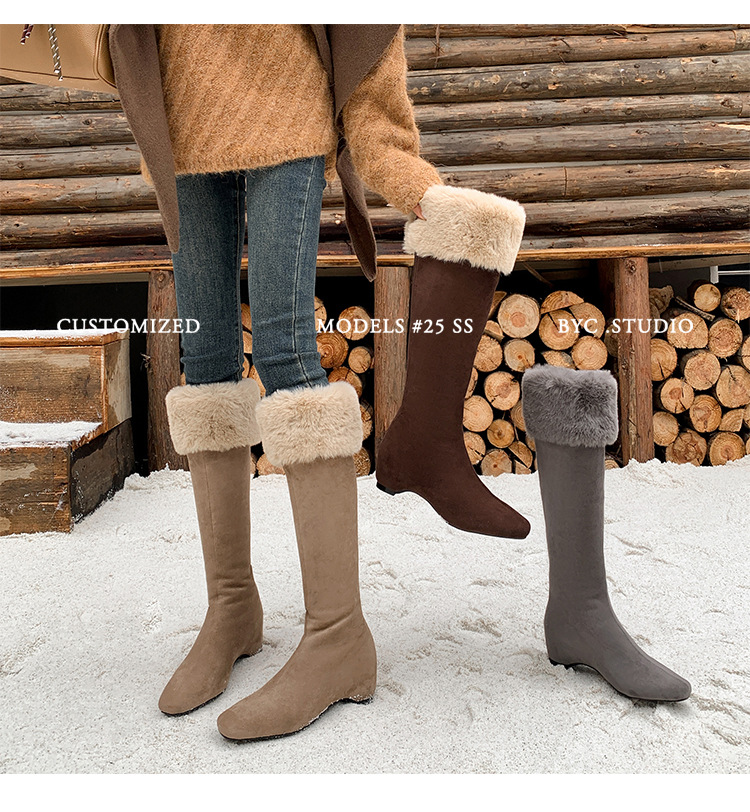 Boot tuyết nữ cổ cao lót lông cừu đế dày màu nâu — màu nâu chi tiết 27