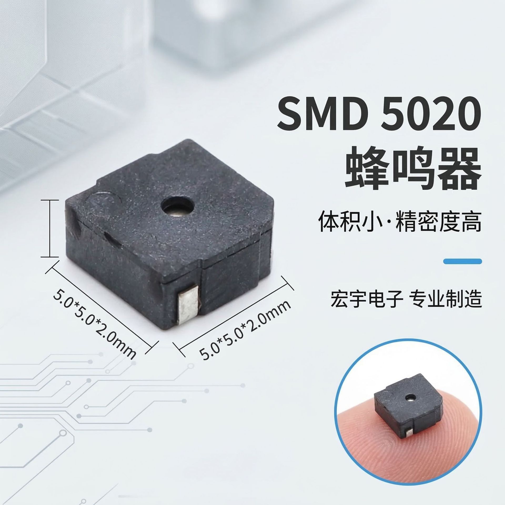 宏宇电子贴片式5020无源蜂鸣器HU-5020WS中孔偏孔微型贴片蜂鸣器