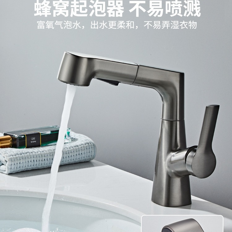 Grifo de lavabo de elevación y extracción de cobre, lavabo, baño, armario de baño, lavabo, grifo de agua fría y caliente