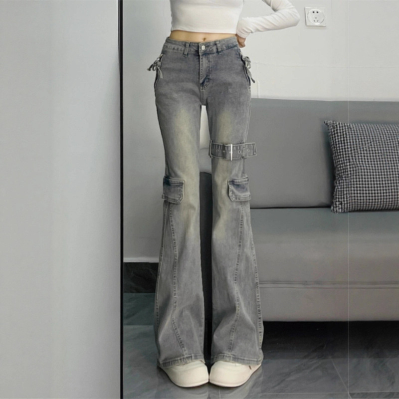 复古微喇牛仔裤女2025春秋季新款高腰修身显瘦喇叭阔腿裤拖地长裤|undefined