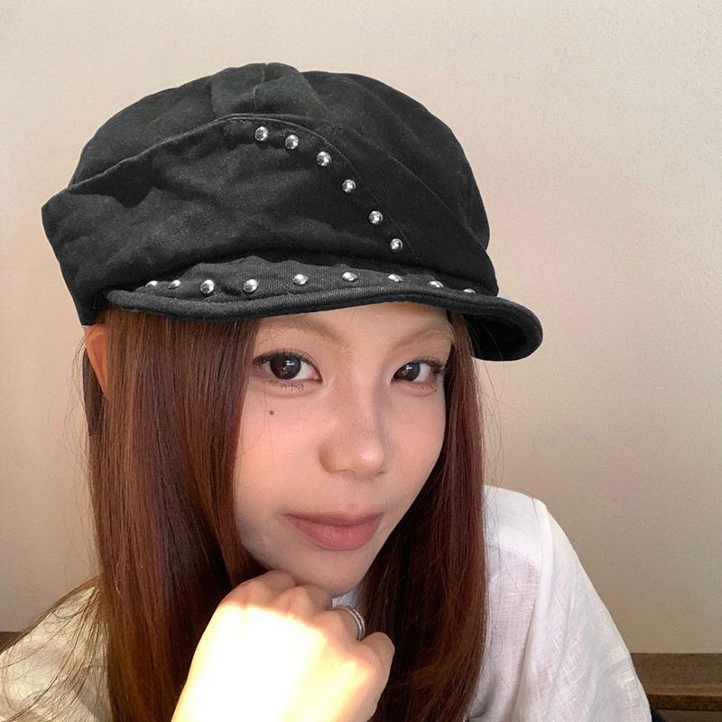 日系复古铆钉贝雷帽女小众时髦辣妹八角帽个性不规则鸭舌报童帽子|undefined