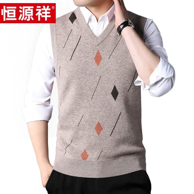 Hengyuanxiang 100 чистый шерстяной жилет мужской пуловер с V-образным вырезом осенне-зимний модный деловой Повседневный жилет с принтом бриллиантов