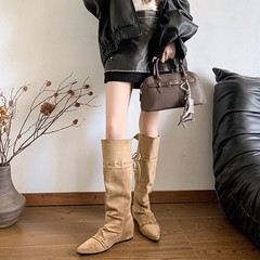 现货复古尖头堆堆靴女25秋季新款西部牛仔靴小众复古骑士长筒靴女
