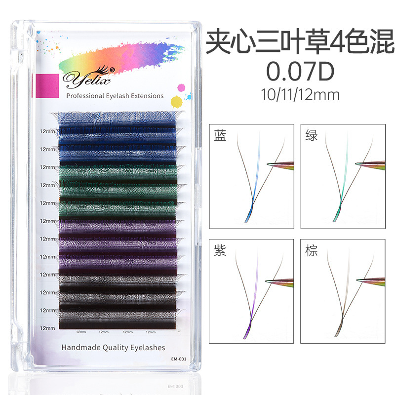 Fábrica de pestañas de color especial para pestañas 0.07 super suave no dispersar raíces 3D cómic sándwich injerto de pestañas de trébol