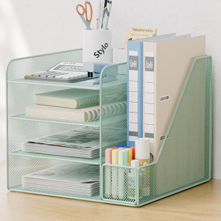 Desktop File Storage Rack Office Folder Storage Box Metal Bookend File Rack Multi-Layer File Rack