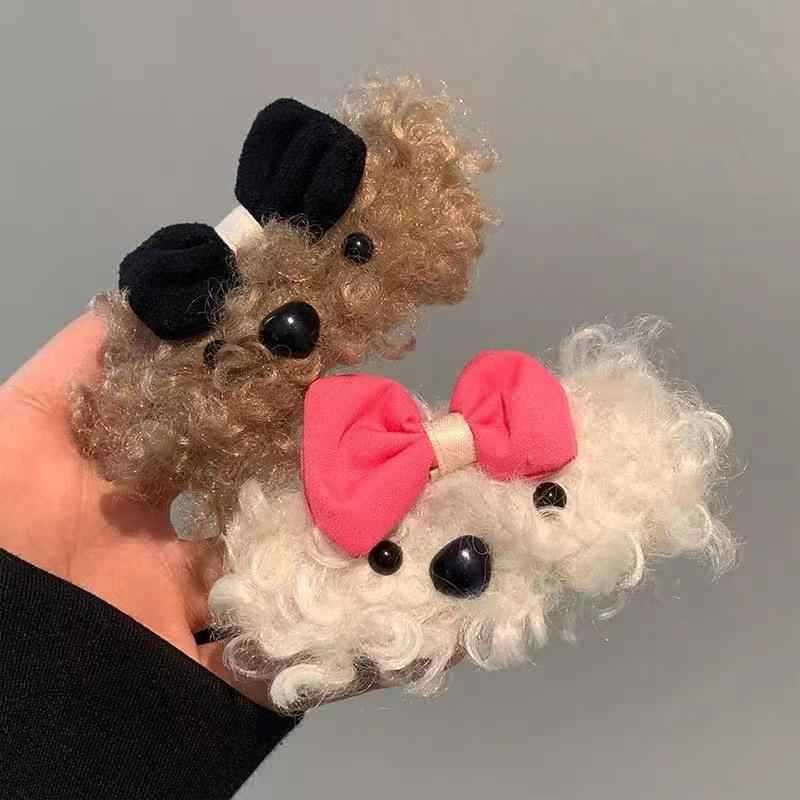 Autumn and Winter Plush Bow Puppy Hairpin Cute Bangs Side BB Clip Hairpin Children's Hair Accessories Headwear Decorations