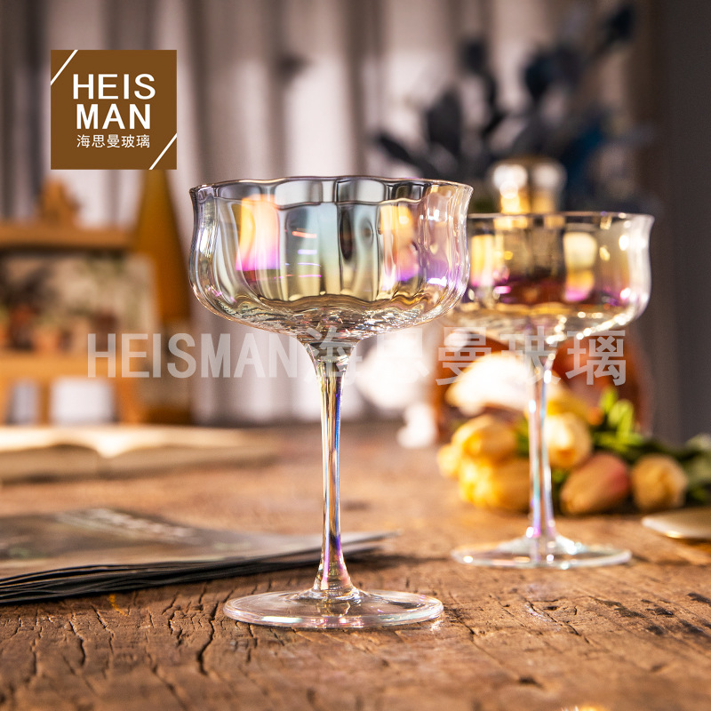 創意冰激凌玻璃杯鬱金香條紋冷飲碗網紅雞尾酒杯高腳酒杯批發